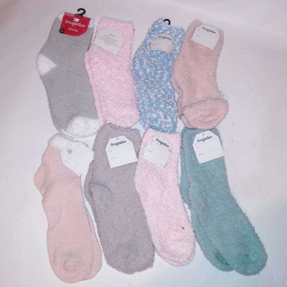 Set of 8 Cozy Socks Women One Size Warm Pink Blue Solid Fuzzy New